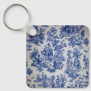 Frans toile de jouy blauw en wit elegant sleutelhanger