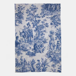 Frans toile de jouy blauw en wit elegant theedoek