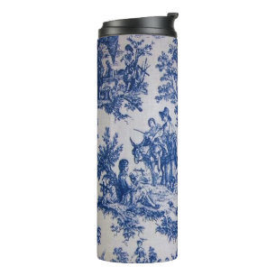 Frans toile de jouy blauw en wit elegant thermosbeker