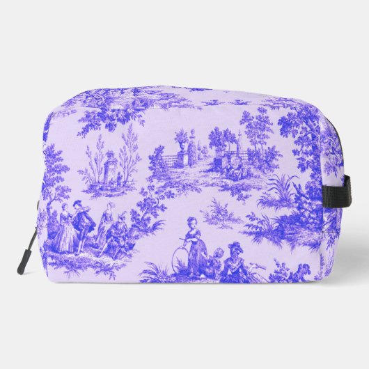 Frans toile de jouy blauw en wit elegant toilettasje (Achterkant)