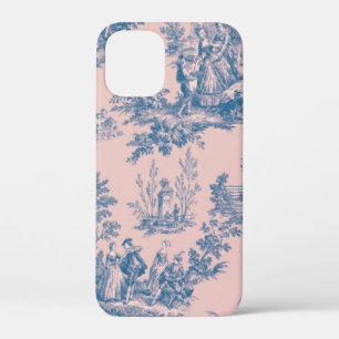 Frans toile de jouy roze en wit elegant iPhone 12 mini hoesje