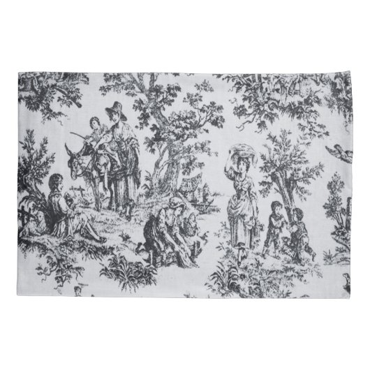 Frans toile de jouy zwart en wit elegant kussensloop (Achterkant)