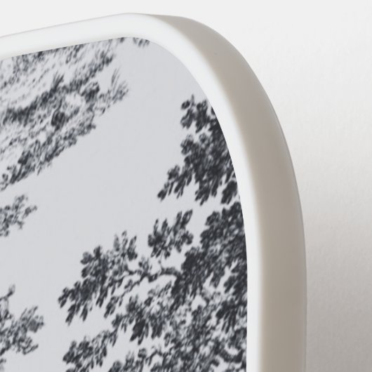 Frans toile de jouy zwart en wit elegant pickleball paddle (Links Detail)