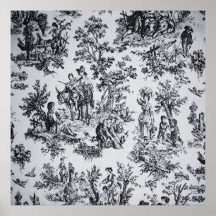 Frans toile de jouy zwart en wit elegant poster