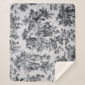 Frans toile de jouy zwart en wit elegant sherpa deken (Voorkant)