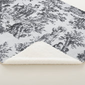 Frans toile de jouy zwart en wit elegant sherpa deken (3/4)