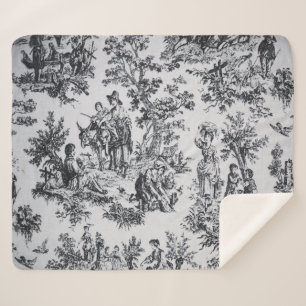 Frans toile de jouy zwart en wit elegant sherpa deken