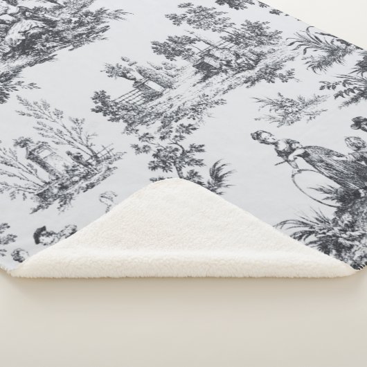 Frans toile de jouy zwart en wit elegant sherpa deken (3/4)