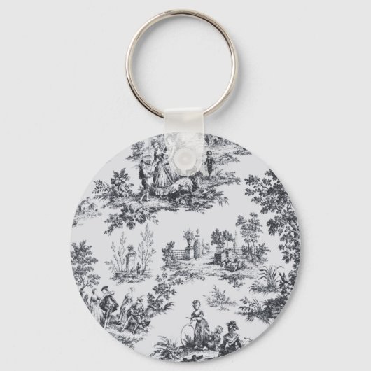 Frans toile de jouy zwart en wit elegant sleutelhanger (Voorkant)