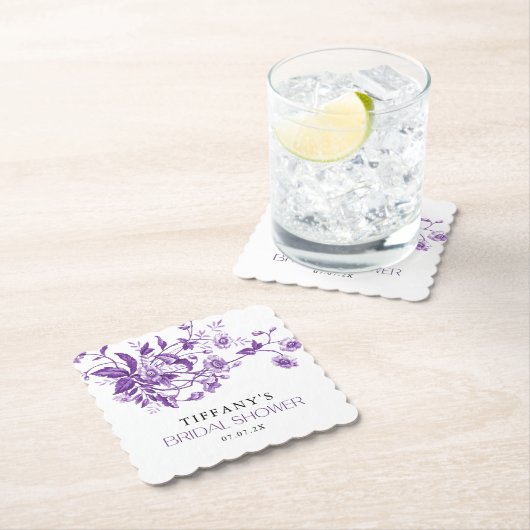 Frans Toile Paarse Bloemen Vrijgezellenfeest Kartonnen Onderzetters (Insitu)