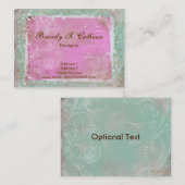  Frans Toile & Script Greenish Blue & Pink Visitekaartje (Voorkant / Achterkant)
