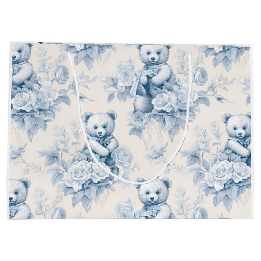 Frans toiletpapier met bloemenmotief en beer groot cadeauzakje (Achterkant)
