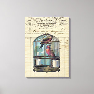 Frans Victoriaans Tortelduifjes voor vogelpest Canvas Afdruk