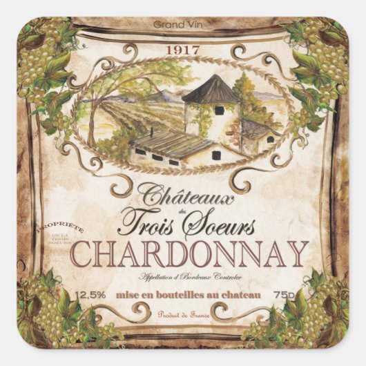  Frans wijnlabel Vierkante Sticker (Voorkant)