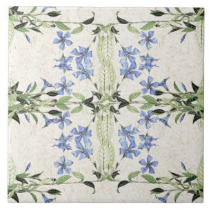 Franse Art Nouveau Blue Periwinkle Flowers Tile Tegeltje