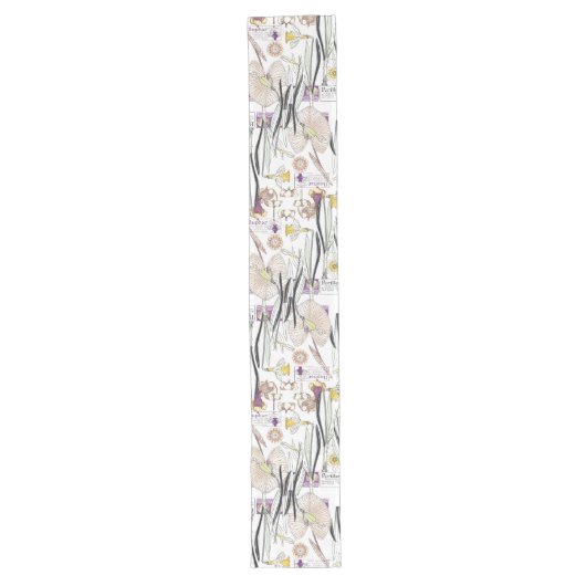 Franse Art Nouveau Waterlily Flower Table Runner Lange Tafelloper (Voorkant)