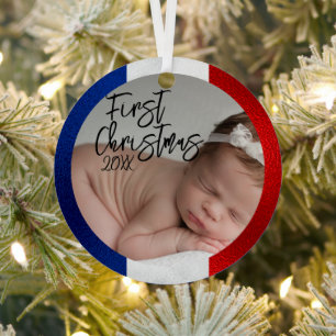 Franse Baby's Eerste Kerstmis Metalen Ornament