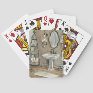 Franse badkamer met spiegel en wastafel pokerkaarten