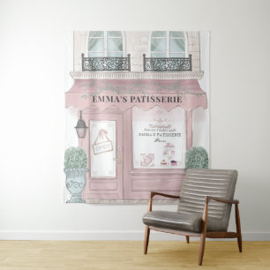 Franse Bakkerij Cafe Patisserie Roze Achtergrond Wandkleed