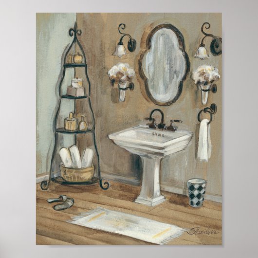 Franse Bathroom met Mirror en Sink Poster (Voorkant)