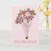 Franse Birthday Pink bouquet of bloemen Kaart (Gele Bloem)