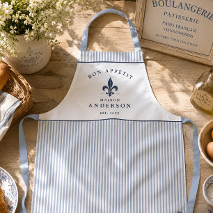 Franse Bistro Blauwe Streep Aangepaste Fleur de Li Schort