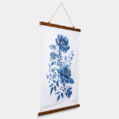 Franse Blauwe Aquarel Toile Chinoiserie Bloem Hangend Wandkleed (Gebogen)