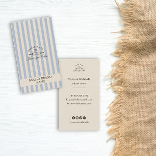 Franse Blauwe Bakkerij Logo Elegant Gestreept Visitekaartje