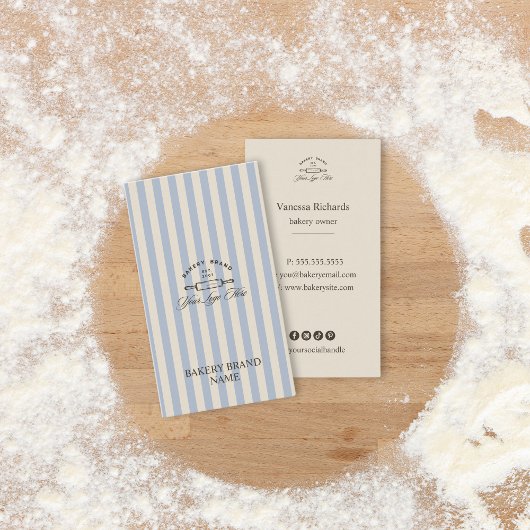 Franse Blauwe Bakkerij Logo Gestreept Visitekaartje