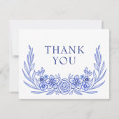 Franse Blauwe Bloemen Huwelijk Bedankkaart (Voorkant)