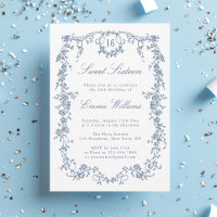 Franse Blauwe Bloemen Lijst Sweet 16 Verjaardagsfe