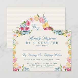 Franse Blauwe Bloemen Vintage online bruiloft webs RSVP Kaartje