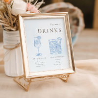 Franse Blauwe Bloemenlijn Art Signature Drinken