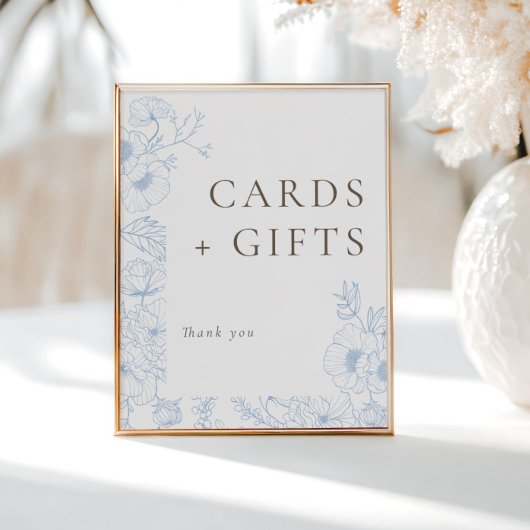 Franse Blauwe Bloemenlijn Kunst Kaarten & Geschenk Poster