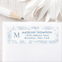 Franse Blauwe Botanische Toile Monogram Adres