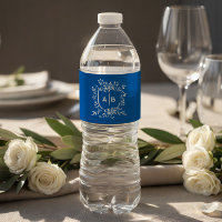 Franse Blauwe Botanische Wapen Huwelijksmonogram