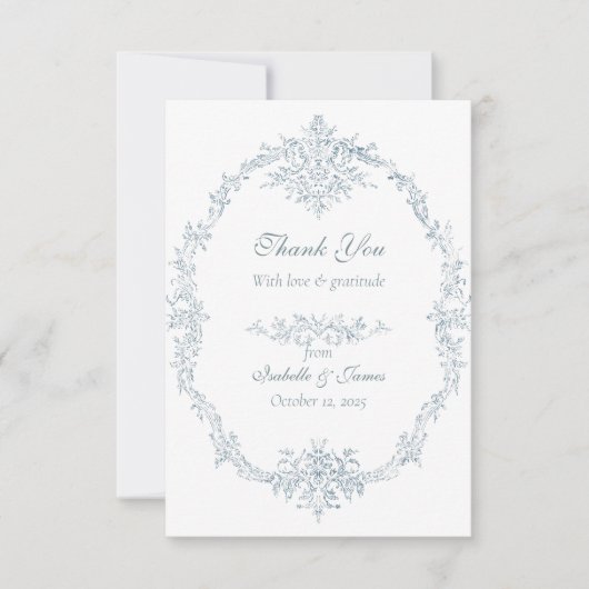 Franse Blauwe bruiloft Lijst Dank u Bedankkaart (Voorkant)
