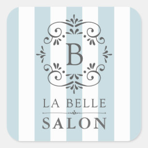 Franse blauwe bruinkoolstaven met monogram vierkante sticker