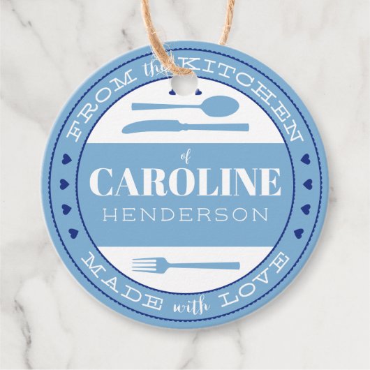 Franse blauwe en marine harten gemaakt met liefde bedankjes labels (Voorkant)