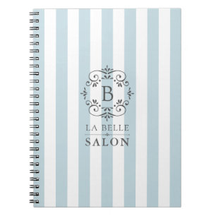 Franse blauwe en witte strepen met monogram notitieboek