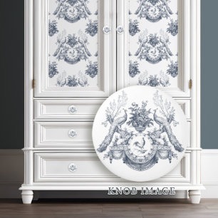 Franse Blauwe en Witte Toile Pauw Konijn en Haan Keramische Knop