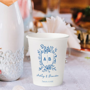 Franse Blauwe Fantasievolle Monogram Wapen Huwelij Papieren Bekers