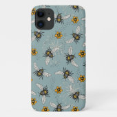 Franse Blauwe Honingbij en Bloemen Patroon Case-Mate iPhone Case (Achterkant)
