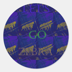 Franse Blauwe "Let's Go Zebra" Abstracte Print Ronde Sticker