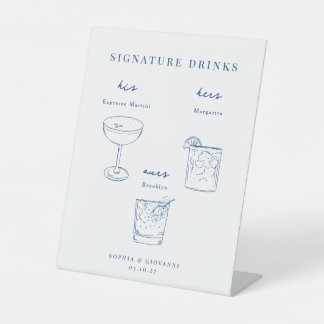 Franse Blauwe Minimalistische Trouw Signature Dran Reclamebord Met Voetstuk