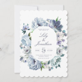 Franse blauwe Romantische Floral Wedding Kaart