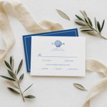 Franse Blauwe Schelp Kust Bruiloft RSVP Kaart