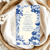 Franse Blauwe Toile Bloemen Huwelijk Informatiekaartje
