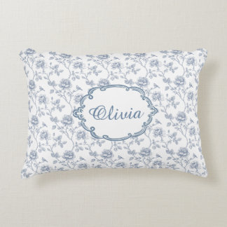 Franse Blauwe Toile Chinoiserie Bloemengirls Naam Accent Kussen