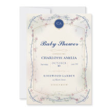 Franse Blauwe Tuin Baby Shower Uitnodiging